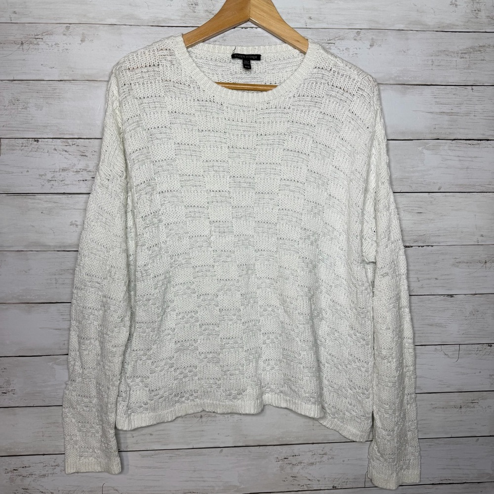 Eileen Fisher linen organic cotton blend white box top sweater Textured Medium